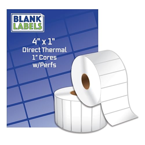 Etiquetas térmicas directas de 4 x 1 pulgada. 1.375 por rollo en núcleos de 1 pulgada. Compatible con impresoras Zebra de escritorio. Marca Blank Labels fabricada en los Estados Unidos. (2 rollos)