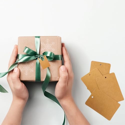 Image of CVANU Brown Kraft Paper Hanging Rectangle Shaped Tags (200pcs) with Jute Twine for Wedding| Write Blessings| Thanksgiving| Gift Decor (3.5inch X2.3inch)