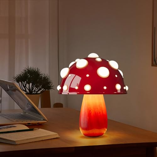 PASSHA Pilz Tischlampe – Dimmbares LED Nachtlicht, 3 Farbtemperaturen, USB-Betrieb – Orange, Für Schlafzimmer & Wohnzimmer