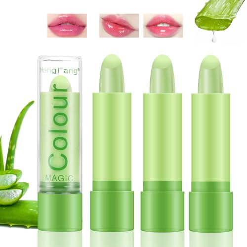 Desing Wish 3 Piezas Pintalabios Magico Labial Cambia Color PH Labiales Aloe Vera Barra de Labios Permanente Bálsamo Labial Hidratante Lip Tint Gloss Brillo Labios Lapiz Kit Maquillaje Mujeres Regalo