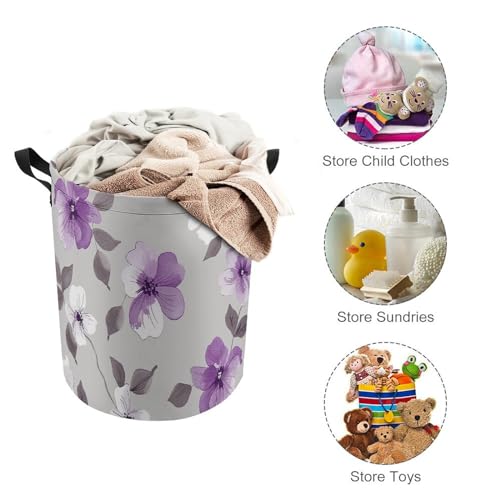 Panier à linge à fleurs violettes imperméable salle de bain - 4