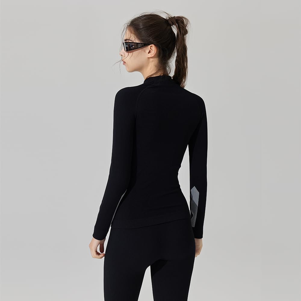 Ski Base Layer Sets Thermal Underwear Women Winter Lightweight Warm Athletic Slim Long Johns Black XL