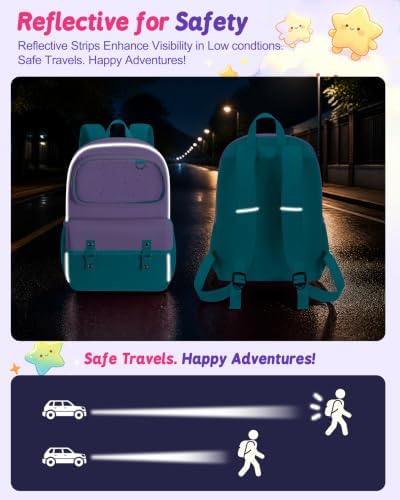 Marscamd Kids Backpack Ages 6-8, 15-Inch Elementary School Bookbag, Purple - 3