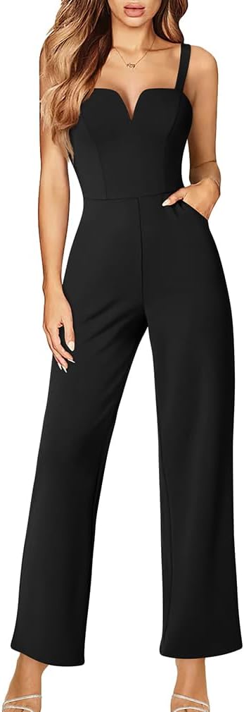 Women's Casual Tank Top Sleeveless Jumpsuits Dressy Wide Leg Pants Rompers With Pockets