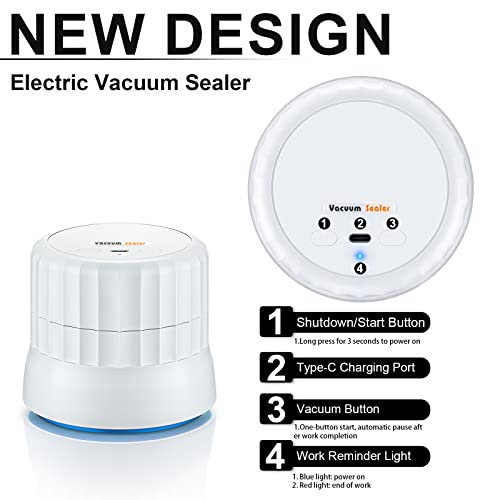 Electric Vacuum Sealer For Mason Jar - Handheld Vacuum Pump For Mason Lids Canning Jars Air Remover Attachment Wide Mouth Regular Mouth Jar Vacuum Seal Kit Vacuum Sealing Accessories For Food Storage #TOP2