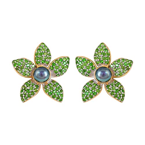 Boucles d'oreilles perle et diopside vert en argent doré de haute qualité