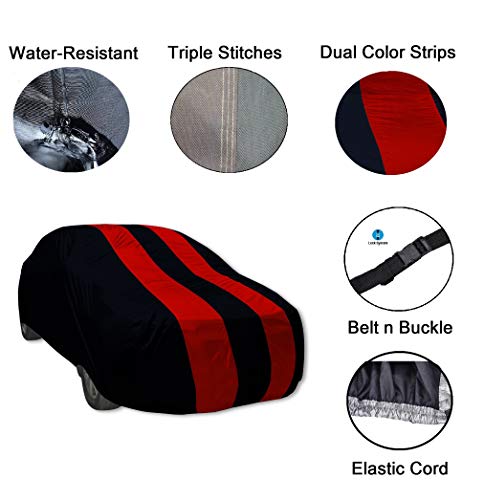 Image of Auto Hub Car Cover Compatible with Passat with Weather Proof, Mirror Pocket, Triple Stitched, Passat Car Cover- Navy-Red