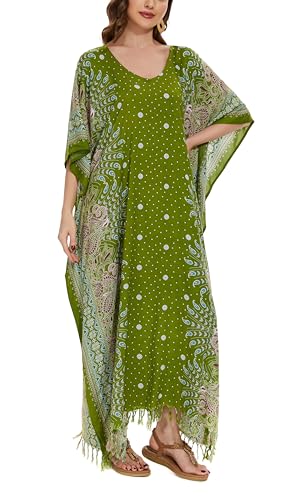 Image of Beautybatik Boho Flora Printed Women Plus Size Kaftan Kimono Loungewear Maxi Long Dress Size XL to 4X