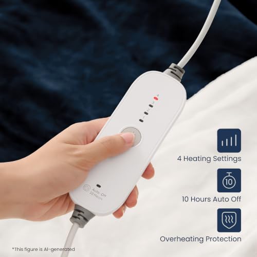Miniatura 4 de Curecure Manta Eléctrica 180x130 Cm, Manta Térmica Con 4 Niveles De Calor, Apagado Automático 9h, Manta Grande De Franela Suave Para Cama Y Sofá