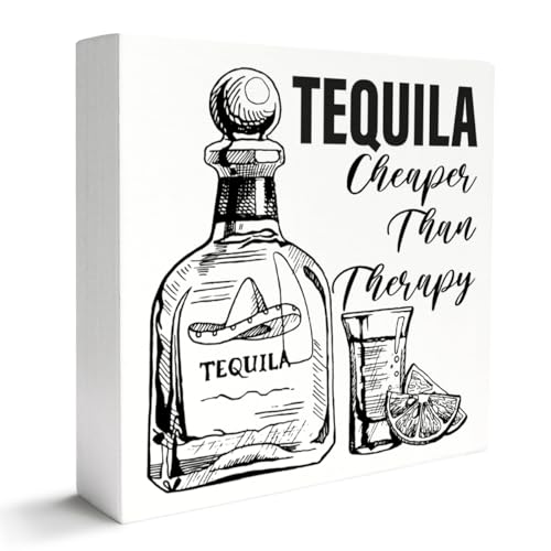 Mexican Bar Decor Wooden Box Sign, Mexico Tequila Fiesta Party Decor Cinco De Mayo Mexican Festival Home Kitchen Restaurant Bar Decoration, Cheaper Than Therapy