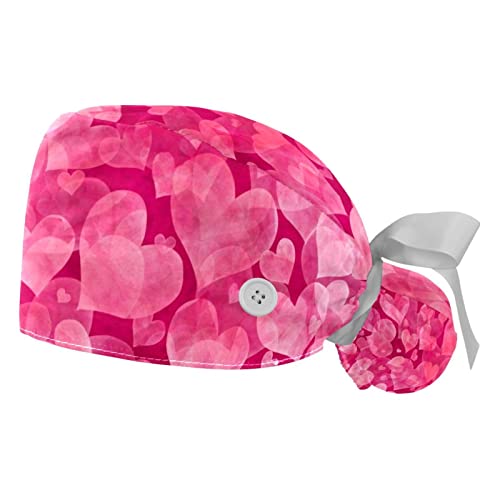 Casquettes de travail respirantes JDEZ : chapeaux bouffants mixtes à motif coeurs roses