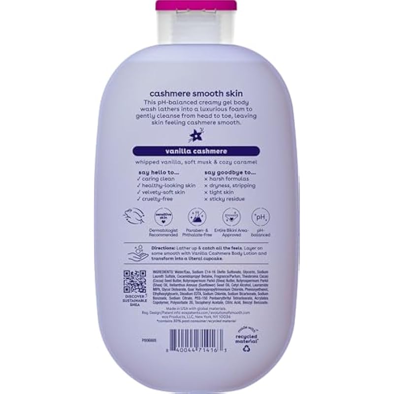 eos Shea Better Cashmere Body Wash, Vanilla Cashmere, Moisturizing, pH Balanced Body Wash, Creamy Gel Formula, Paraben & Phthalate Free, Sensitive Skin, 16 fl oz 16 Ounce (Pack of 1) 상세이미지 2