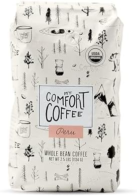 Mt. Comfort Coffee Organic Peru Medium Roast, 2.5 Pounds - Flavor Notes of Nutty, Chocolate, & Citrus - Sourced From Small, Peruvian Coffee Farms - Roasted Whole Beans