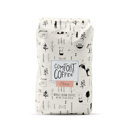Mt. Comfort Coffee Organic Peru Medium Roast, 2.5 Pounds - Flavor Notes of Nutty, Chocolate, & Citrus - Sourced From Small, Peruvian Coffee Farms - Roasted Whole Beans