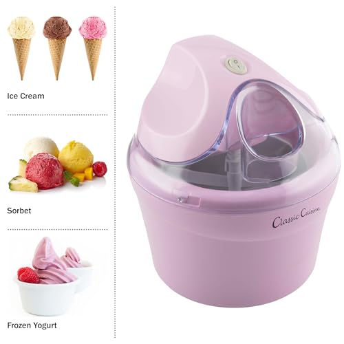 Ice Cream Maker - 1QT Ice Cream Machine for Sorbet, Gelato, Frozen Yogurt and More - Kitchen Appliances and Gadgets by Classic Cuisine (Pink)