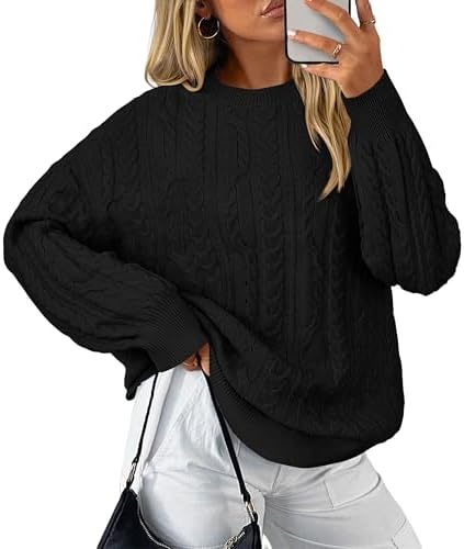 KIRUNDO Oversized Cable Knit Sweater Women 2025 Early Fall Fashion Chunky Cozy Long Sleeve Crewneck Pullover Winter Clothing