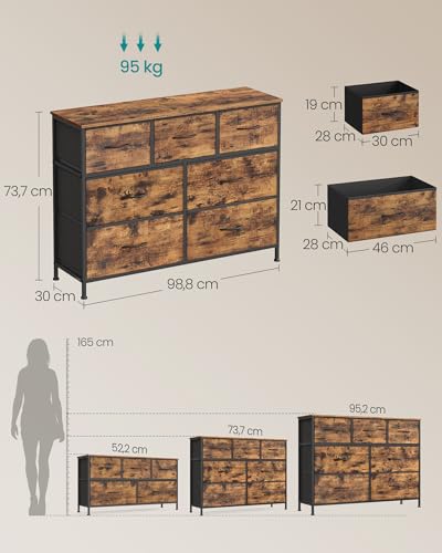 Songmics Chest Of Drawers, 7 Storage Drawers Bedroom, Storage Unit, Steel, Mdf, Non-Woven Fabric, For Bedroom, Closet, Hallway, Living Room, Rustic Brown And Ink Black LGS323BH04 - 3