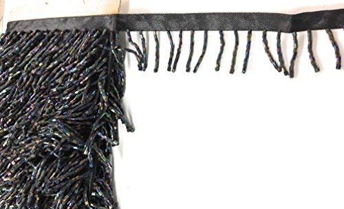 1" Long Multicolor Ab Black Bugle Beaded Fringe Trim By 2 Or 10 -Yards (1" Ab Black Bugle -2 Yards) #TOP1