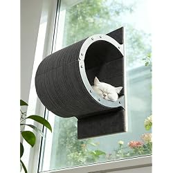 Cat Window Perch with Scratching Bed,Versatile Climbing Shelves Mounted by Strong Suction Cups, Solid Metal Frame and Anti-Slip Felt for Hide,Nap and Sunbath, Glass Protection Design(Grey)