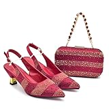 Womens Flower Crystal Clutch Purses Italian Wedding Shoes Set Rhinestone Bridal Pumps and Matching Evening Bag Party