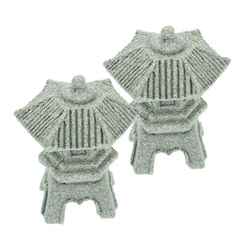 JOINPAYA 2 Piezas Mini Estatua Pagoda Japonesa de Piedra para Jardín Decoración Duradera para Bonsáis y Peceras Diseño Realista y Compacto para Exteriores y Micro Paisajes