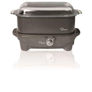 Pro Chef PCS600 6-Quart Oblong-Shaped Slow Cooker with Deep Dish Glass Cover, with Shabbos Sure Knob Cover and Blech