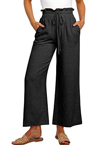 ANRABESS Women Linen Pants Casual Loose High Waist Boho Wide Leg Cropped Palazzo Beach Pants Summer Outfits 2025 Trendy