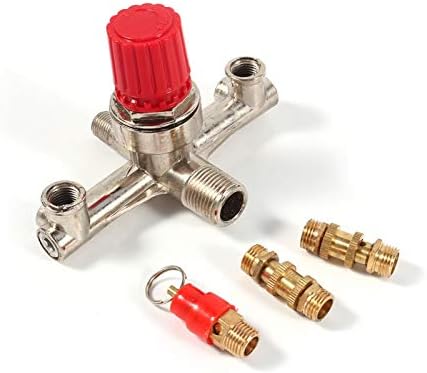 HURRISE Air Compressor Pressure Valve, Alloy Air Compressor Switch, Double Outlet Tube, Outlet, 1/4 Inch Connection, Fits Small Air Compressors
