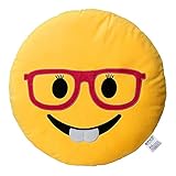 EvZ 32cm Emoji Smiley Emoticon Yellow Round Cushion Stuffed Plush Soft Pillow