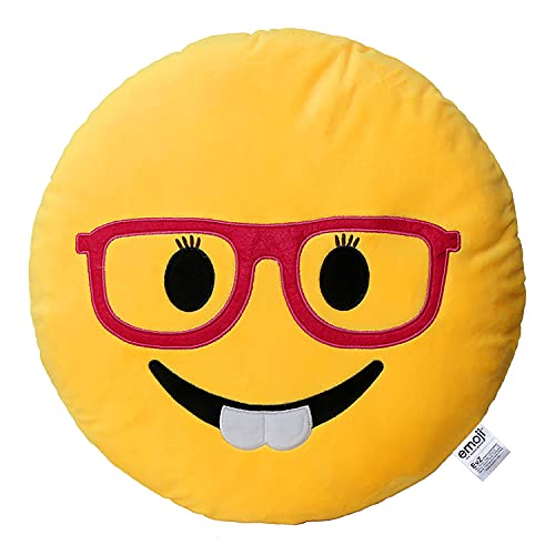 EvZ Emoji Glasses Girl Face Emoticon Cushion Stuffed Plush Soft Pillow, Official Certified, 32cm Yellow