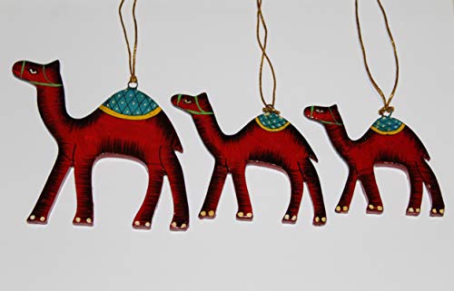 Rumikrafts Handmade Paper Mache Camel for Hanging, Set of 3, Floral Assorted Colors (Red)