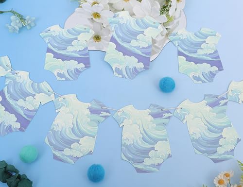 Surf Wave Baby Shower Bodysuit Banner,Surfing Gender Reveal Decorations by AOQURE - Used condition - Image 9