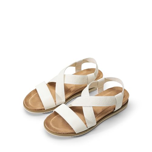 DREAM PAIRS Women's Comfortable Low Wedge Sandals, Open Toe Slip On Strappy Flat Sandals Light-weight Summer Shoes