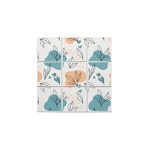 Carreaux céramique décoratifs 10,8x10,8 cm lot de 9 avec motif feuilles tombantes