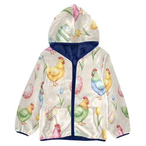 Easter Chickens Eggs Tulips Toddler Fleece Jacket Girl Boys Hooded Fleece Jacket Coat Warm Outwear Zip-up 3-10T