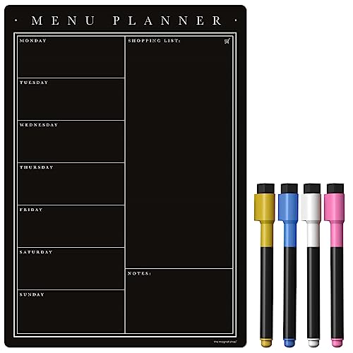 Image of TMS Magnetic Weekly Planner with Liquid Chalk Pens, Fridge Kitchen Blackboard - Meal Planner and Shopping List - Dry Wipe Magnetic Chalkboard, Family Planner Whiteboard (Black Chalkboard, A4)