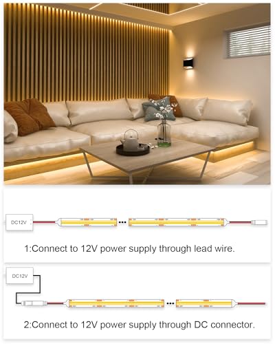 Image of ALITOVE 12V COB LED Strip Lights Warm White 3000K Uniform Glow LED Tape Light 10ft 960 LEDs High Density 320leds /M CRI90 Flexible LED Light Strip for Bedroom Home Cabinet Indoor Decoration
