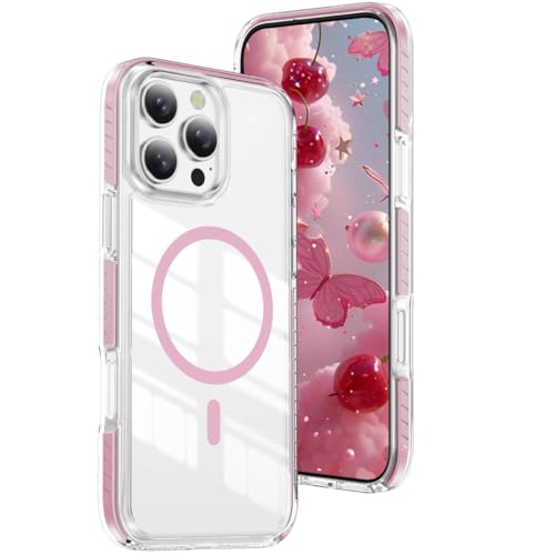Coque compatible MagSafe pour iPhone 16 Pro transparente antichoc et fine rose