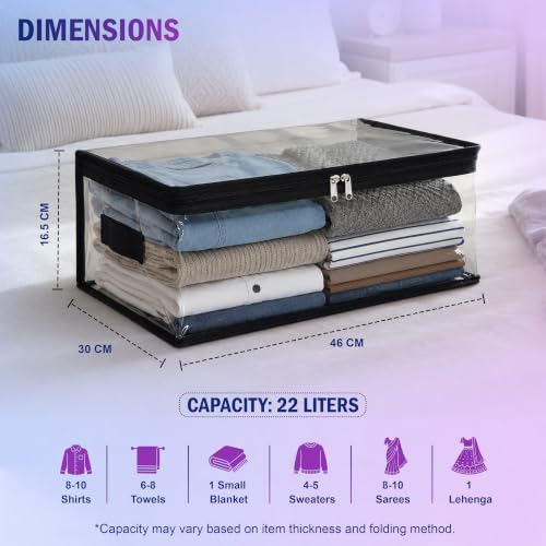 Image of JD FRESH 4 Pack Transparent Plastic Clothes Storage Bag | Clothes Organiser for Wardrobe | Saree Organizer for Wardrobe | Saree Covers for Dress, Blanket & Storage - 18 x 12 x 6.5 inch
