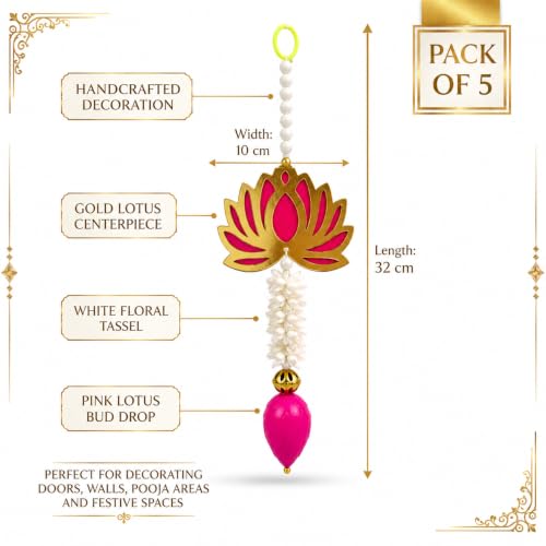 Image of JH Gallery Lotus Bud Tassel Hanging - Handmade Ganpati Decoration Setup for Home, Ganesh Chaturthi Mandap Decor, Pooja Room, Temple & Door Hanging (13 Inch, Pack of 5)