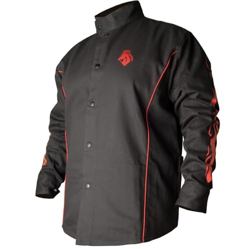 Product Image of the BSX BX9C Black W/Red Flames Cotton Welding Jacket - XL