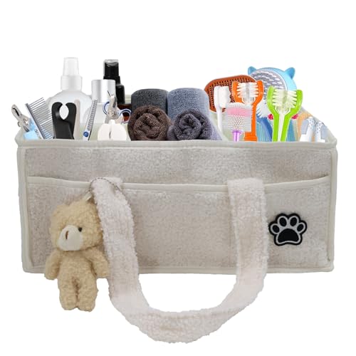 Pet Grooming Tote Bag,Large Capacity Dog Grooming Bag with Sturdy Handles,Multiple Compartments Dogs Travel for Supplies,Portable Pet Tote Organizer for Dogs,Cat Trimmer,Clipper,Combo,Brush