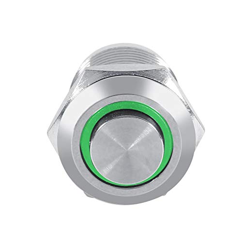 Qiilu LED Button Switch 12mm Waterproof Metal Momentary Push Button Switch High Flush 4 Pin Blue 3V (Green)