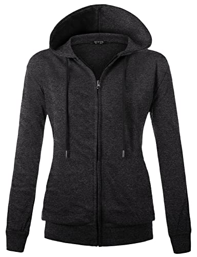 Image of GIVON Womens Casual Zip Up Hoodie Cotton Blend Soft Fabric Basic Layering Hooded Jacket with Kangaroo Pocket