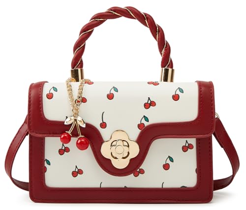 Womens Cute Cherry Vegan Leather Shoulder Crossbody Bag Fashion Purse Small Totes Y2k Handbag Satchel Clutch Gifts