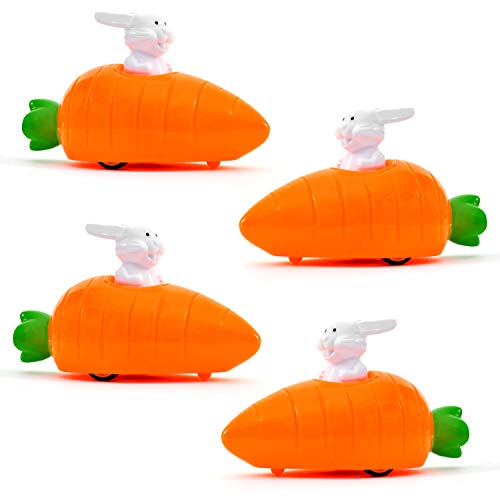 4x Aufziehbare Hasen mit Karotte im Set | Osterhasen als Mitbringsel Mitgebsel Gastgeschenke | Fahrende perfekt als Ostergeschenk an Ostern für Kinder | ideal für Jungen & Mädchen