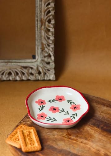 Image of WEAVING HOMES Poppy Flower Handmade Dessert Plate, Size: 11 cm Microwave & Dishwahsher Safe (Set of 1)