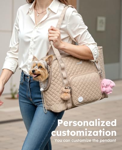 pecute Hundetasche für Kleine Hunde 4kg, Tragetasche Hund Hundetragetasche Leichte, Faltbare Hundetransportbox, Katzen Transporttasche für Unterwegs (Khaki)