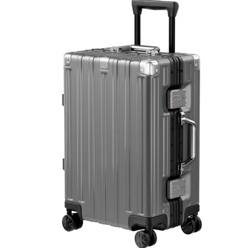 Krute Carry On Luggage 20 inch Aluminum Frame Suitcase with Spinner Wheels No Zipper PC+ABS Hardshell Luggages TSA Lock Zipperless Suitcases