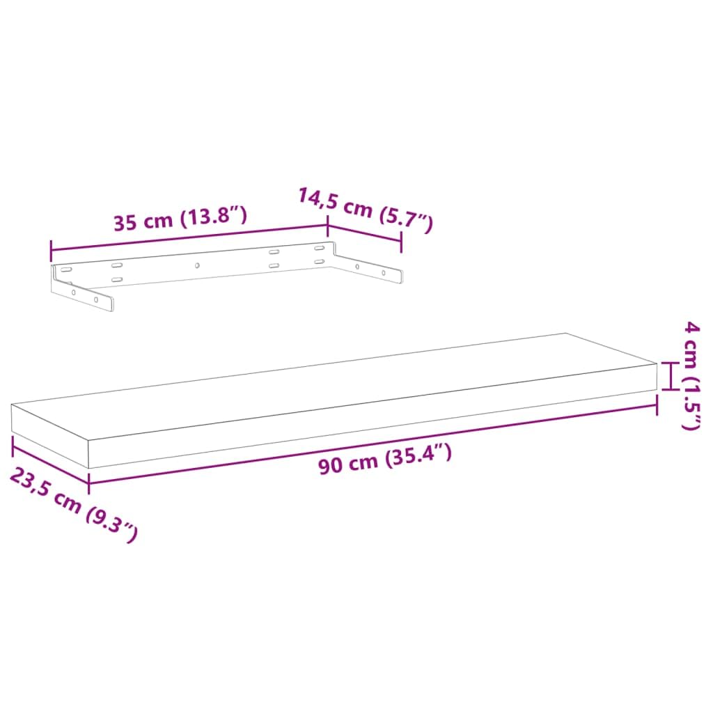 Hothingwell Półki pływające 4 szt. 90 x 23,5 x 4 cm drewno inżynieryjne | Dekoracja ścienna, oszczędność miejsca, oszczędność miejsca, losowe majsterkowanie, wielofunkcyjna kuchnia, salon biuro